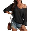 imageATHMILE Off The Shoulder Tops for Women Summer Crochet Hollow Out 34 Sleeve Pullover Sweater Beach Cover up Vacation ClothesBlack