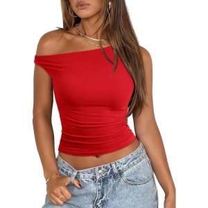 imageATHMILE Womens Off The Shoulder Tops Summer Sleeveless Shirts Going Out Crop Tank Top Y2K T Corset Tube Fashion Outfits 2025Red
