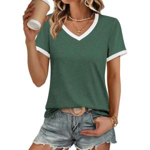 imageATHMILE Womens Short Sleeve TShirts Spring Summer Tops Casual Soft Tunic V Neck Basic Workout Clothes Fashion Outfits 2026Dark Green
