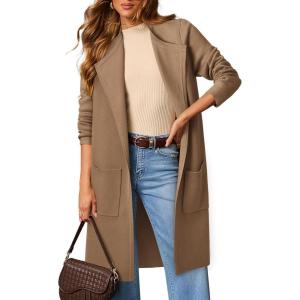 imageWomens Fall Sweater Open Front Knit Lightweight Cardigan Casual Long Coatigan Lady Jacket Coat Winter Outerwear 2026Khaki