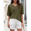 imageATHMILE Womens Oversized Shirts V Neck Plus Size Spring Workout Summer Tops Beach Vacation 2026 Gym Clothes Basic TeeArmy Green