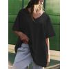 imageATHMILE Womens Oversized Shirts V Neck Plus Size Spring Workout Summer Tops Beach Vacation 2026 Gym Clothes Basic TeeBlack