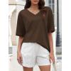 imageATHMILE Womens Oversized Shirts V Neck Plus Size Spring Workout Summer Tops Beach Vacation 2026 Gym Clothes Basic TeeBrown