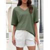 imageATHMILE Womens Oversized Shirts V Neck Plus Size Spring Workout Summer Tops Beach Vacation 2026 Gym Clothes Basic TeeDark Gray Green