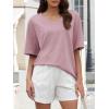 imageATHMILE Womens Oversized Shirts V Neck Plus Size Spring Workout Summer Tops Beach Vacation 2026 Gym Clothes Basic TeeDark Pink