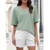 imageATHMILE Womens Oversized Shirts V Neck Plus Size Spring Workout Summer Tops Beach Vacation 2026 Gym Clothes Basic TeeGray Green