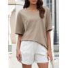 imageATHMILE Womens Oversized Shirts V Neck Plus Size Spring Workout Summer Tops Beach Vacation 2026 Gym Clothes Basic TeeKhaki
