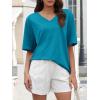 imageATHMILE Womens Oversized Shirts V Neck Plus Size Spring Workout Summer Tops Beach Vacation 2026 Gym Clothes Basic TeeLake Blue