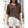 imageATHMILE Womens Oversized Shirts V Neck Plus Size Spring Workout Summer Tops Beach Vacation 2026 Gym Clothes Basic TeeLight Brown