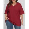 imageATHMILE Womens Oversized Shirts V Neck Plus Size Spring Workout Summer Tops Beach Vacation 2026 Gym Clothes Basic TeeRed