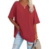 imageATHMILE Womens Oversized Shirts V Neck Plus Size Spring Workout Summer Tops Beach Vacation 2026 Gym Clothes Basic TeeRed
