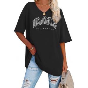 imageATHMILE Womens Oversized Shirts V Neck Plus Size Spring Workout Summer Tops Beach Vacation 2026 Gym Clothes Basic TeeBlack1