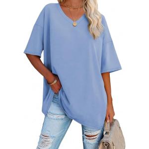 imageATHMILE Womens Oversized Shirts V Neck Plus Size Spring Workout Summer Tops Beach Vacation 2026 Gym Clothes Basic TeeIce Blue