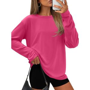 imageATHMILE Womens Oversized T Shirts Loose Fit Crewneck Short Sleeve Tops Summer Casual Blouse Y2K 2025 Basic Tee BeachZhot Pink