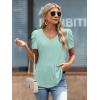 imageATHMILE Womens Blouse Dressy Casual V Neck Puff Short Sleeve Tshirts Boho Fashion Summer Spring Tunic Top ClothesLake Green