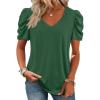 imageATHMILE Womens Blouse Dressy Casual V Neck Puff Short Sleeve Tshirts Boho Fashion Summer Spring Tunic Top ClothesDark Green