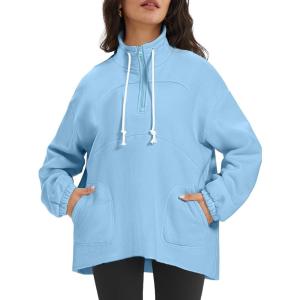 imageATHMILE Womens Oversized HalfZip Sweatshirts Fleece Lined Funnel Neckline Teen Girls Y2K Fall Winter Clothes FashionSky Blue
