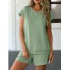 imageATHMILE Womens Two Piece Sets Summer Crew Neck Cap Sleeve Tops Lounge Shorts Beach Vacation Rompers Outfits With PocketsGrey Green