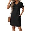 imageATHMILE Summer Casual Dresses for Women VNeck Beach Vacation Clothes Short Sleeve Split Hem Sundress with PocketsBlack