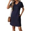 imageATHMILE Summer Casual Dresses for Women VNeck Beach Vacation Clothes Short Sleeve Split Hem Sundress with PocketsNavy Blue