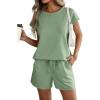 imageATHMILE Womens Two Piece Sets Summer Crew Neck Cap Sleeve Tops Lounge Shorts Beach Vacation Rompers Outfits With PocketsGrey Green