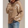 imageATHMILE Fall Sweaters for Women 2025 Fashion Cute Bow Knit Pullover Trendy Long Sleeve Oversized Sweater Winter ClothingCamel