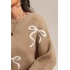imageATHMILE Fall Sweaters for Women 2025 Fashion Cute Bow Knit Pullover Trendy Long Sleeve Oversized Sweater Winter ClothingCamel