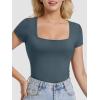 imageATHMILE Modal Short Sleeve Shirts for Women 2025 Fashion Square Neck Basics Slim Fitted TopsHaze Blue