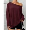 imageATHMILE Off The Shoulder Tops for Women 2025 Fall Long Sleeve Oversized Tshirts Fashion Going Out Outfits Casual Basic TeesWine Red