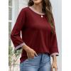 imageATHMILE Womens 34 Length Sleeve Tops Dressy Casual Striped Crew Neck Fall T Shirts Spring Blouse Summer TunicsWine Red