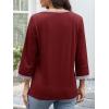 imageATHMILE Womens 34 Length Sleeve Tops Dressy Casual Striped Crew Neck Fall T Shirts Spring Blouse Summer TunicsWine Red