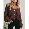 imageATHMILE Womens Chunky Cardigan Sweaters Long Sleeve Button Loose Short Outerwear Coats Open Front Fall ClothesChocolate Brown