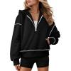 imageATHMILE Womens Fall Hoodies Half Zip Sweatshirts Long Sleeve Cropped Hooded Pullover Winter Fashion Clothes 2025Black