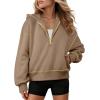 imageATHMILE Womens Fall Hoodies Half Zip Sweatshirts Long Sleeve Cropped Hooded Pullover Winter Fashion Clothes 2025Khaki