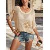 imageATHMILE Womens Floral Spring Tops Summer Fashion Shirts Short Sleeve Beach Vacation Crochet Knit Sweater Lightweight PulloverApricot