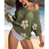 imageATHMILE Womens Floral Spring Tops Summer Fashion Shirts Short Sleeve Beach Vacation Crochet Knit Sweater Lightweight PulloverArmy Green