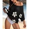 imageATHMILE Womens Floral Spring Tops Summer Fashion Shirts Short Sleeve Beach Vacation Crochet Knit Sweater Lightweight PulloverBlack