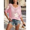 imageATHMILE Womens Floral Spring Tops Summer Fashion Shirts Short Sleeve Beach Vacation Crochet Knit Sweater Lightweight PulloverPink