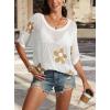 imageATHMILE Womens Floral Spring Tops Summer Fashion Shirts Short Sleeve Beach Vacation Crochet Knit Sweater Lightweight PulloverWhite