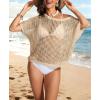 imageATHMILE Womens Short Sleeve Sweaters Scoop Neck Summer Beach Cover up Casual Crochet Hollow Out Knit Tops Pullover ShirtsApricot