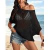 imageATHMILE Womens Short Sleeve Sweaters Scoop Neck Summer Beach Cover up Casual Crochet Hollow Out Knit Tops Pullover ShirtsBlack