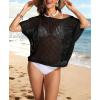 imageATHMILE Womens Short Sleeve Sweaters Scoop Neck Summer Beach Cover up Casual Crochet Hollow Out Knit Tops Pullover ShirtsBlack
