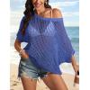 imageATHMILE Womens Short Sleeve Sweaters Scoop Neck Summer Beach Cover up Casual Crochet Hollow Out Knit Tops Pullover ShirtsBlue