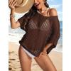 imageATHMILE Womens Short Sleeve Sweaters Scoop Neck Summer Beach Cover up Casual Crochet Hollow Out Knit Tops Pullover ShirtsCoffee