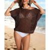 imageATHMILE Womens Short Sleeve Sweaters Scoop Neck Summer Beach Cover up Casual Crochet Hollow Out Knit Tops Pullover ShirtsCoffee