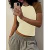 imageATHMILE Womens Short SleeveLong Sleeve Cropped Tops Slim Fit Stretchy Color Block Slightly Shirts Y2k Fashion Clothes1beige Brown Combo