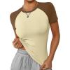imageATHMILE Womens Short SleeveLong Sleeve Cropped Tops Slim Fit Stretchy Color Block Slightly Shirts Y2k Fashion Clothes1beige Brown Combo