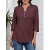 imageATHMILE Womens Tops 34 Length Sleeve Button Down Henley Shirts Business Casual Outfits Fashion BlousesBurgundy