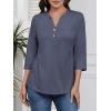 imageATHMILE Womens Tops 34 Length Sleeve Button Down Henley Shirts Business Casual Outfits Fashion BlousesNavy Blue