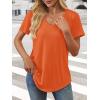 imageATHMILE Womens V Neck Short Sleeve Summer T Shirts Curved Hem Plain Top BeachOrange